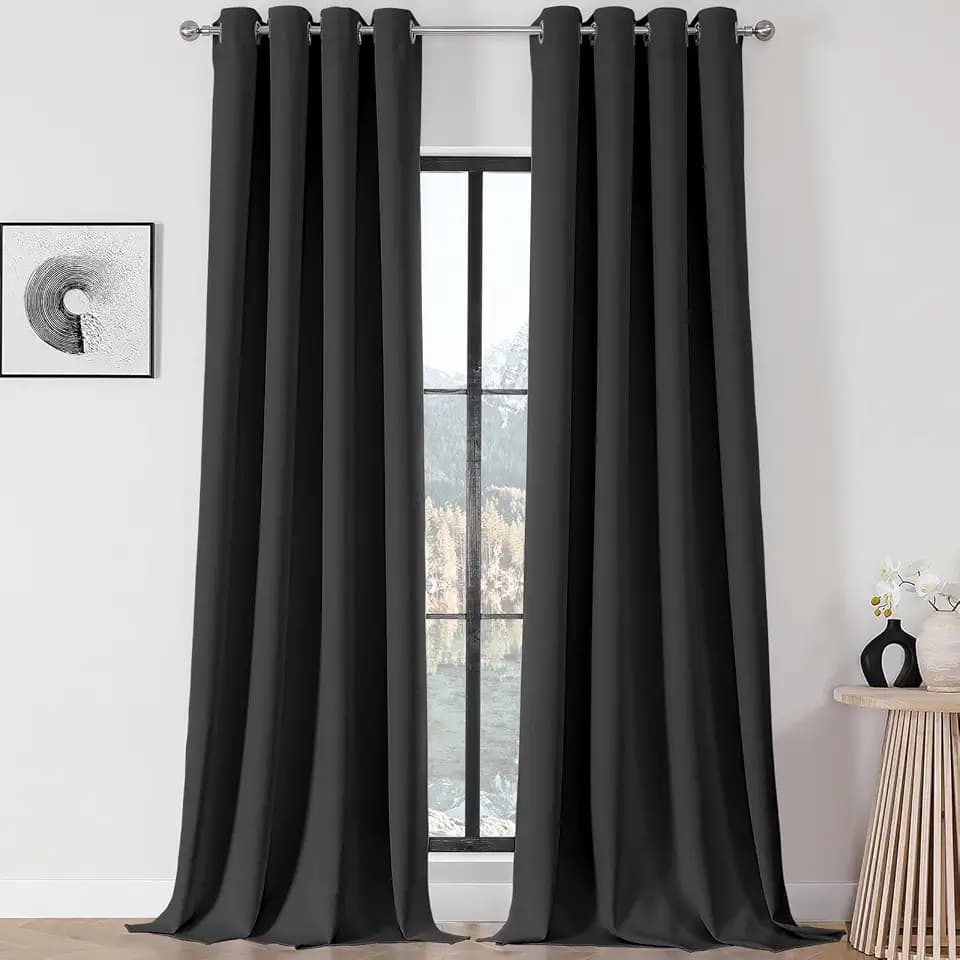 Joydeco Blackout Curtains 108 Inch Length 2 Panels Set, Thermal Insulated Long Curtains& Drapes 2 Burg, Room Darkening Grommet Drapes for Living Room Bedroom Window (Dark Grey, W52 x L108 Inch)