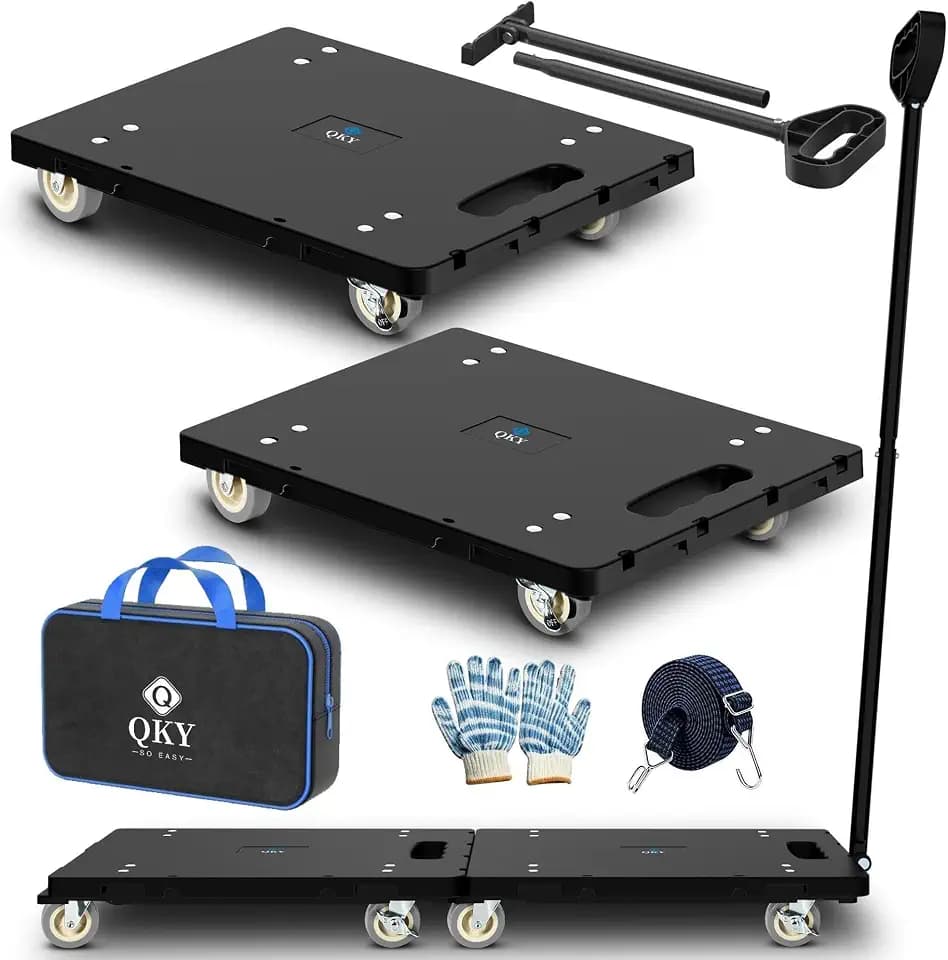 Furniture Dolly with Removable Pull Handle, Maximum Load 880LBS, Connectable Heavy Duty Moving Dolly Cart, 4 Wheel Flat Dolly with 2.5in 360° Rotatable Wheels for Home Garage Black 2Pack