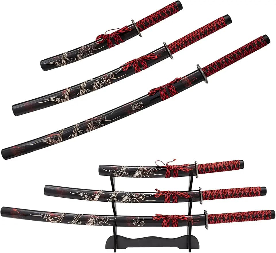 3-Piece Set Katana Carbon Steel Blade Japanese Samurai Sword Real,Iaido Samurai Sword Display Decoration Gift