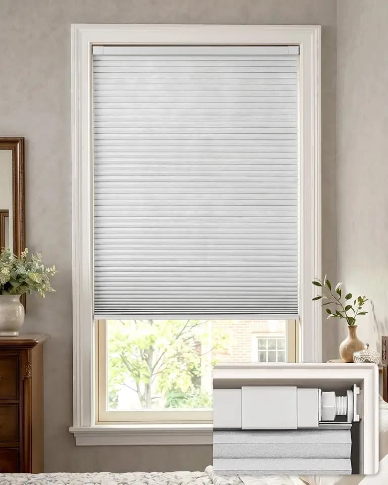 LazBlinds No Drill Blackout Cellular Shades, 34.5" W x 48" H, White