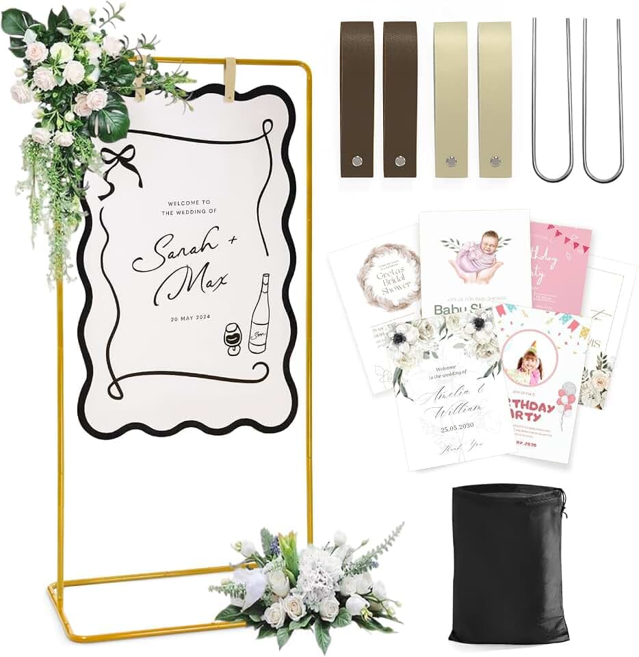 Wedding Welcome Sign Stand, Gold Sign Holder, Includes Design Bundle
