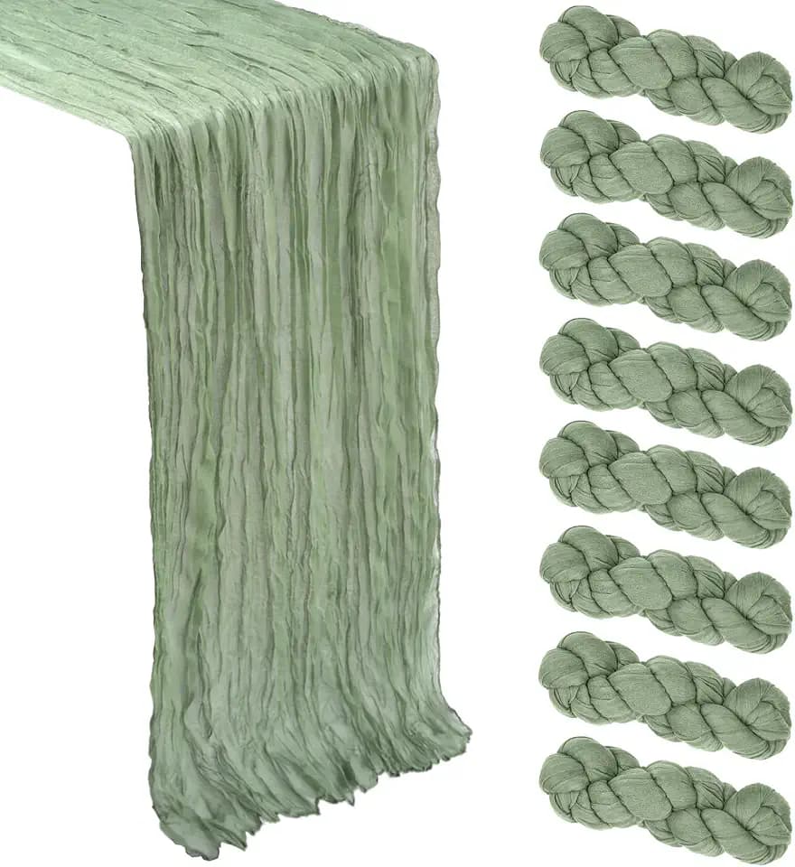 8 Pack 23 x 120 Inch Sage Green Table Runner 10Ft Cheesecloth