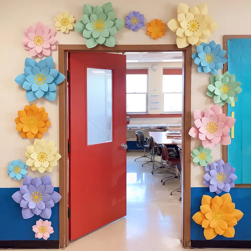 18 Pcs Paper Flowers Decor for Wall DIY Flower Bulletin Board 3D Spring Fiesta Mexican Paper Floral Decoration for Photo Backdrop Classroom Back to School Party(Lotus-Shaped,Bright)