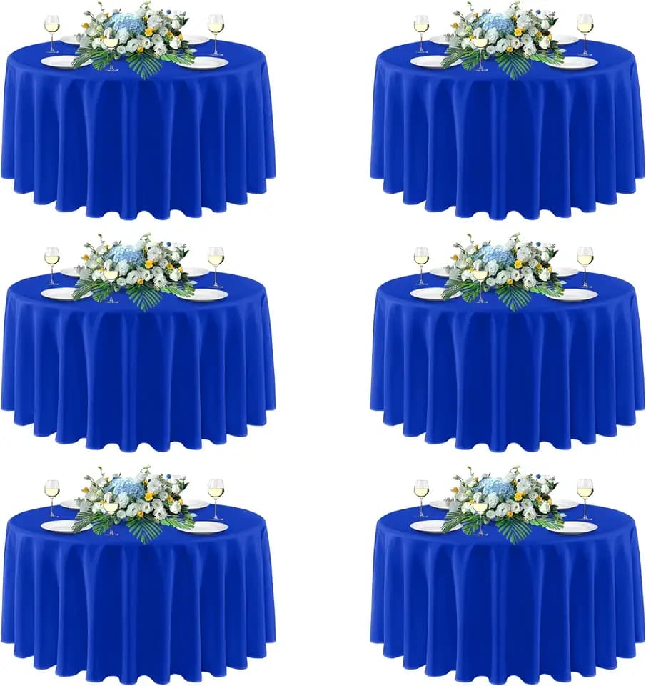 sancua Royal Blue Round Tablecloths 120 Inch(Fit 48-96 Inch Tables), 6 Pack