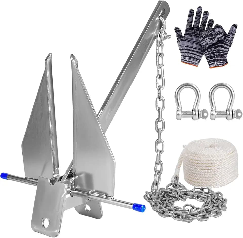 Galvanized Fluke Anchor Kit, 5/8/10/13/18 lb Heavy Duty Boat Anchor Kit with Anchor Chain Shackle and Boat Anchor Rope Set, for Boats Pontoon, Deck, Fishing, and Sail