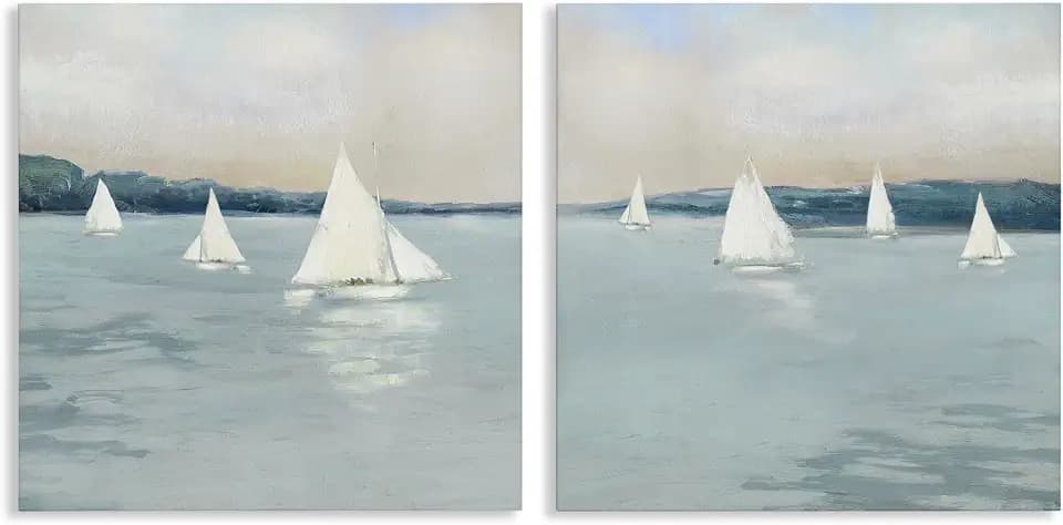 Stupell Industries Sailboats Grey Ocean, 17 x 17 Inch Canvas Wall Art Set