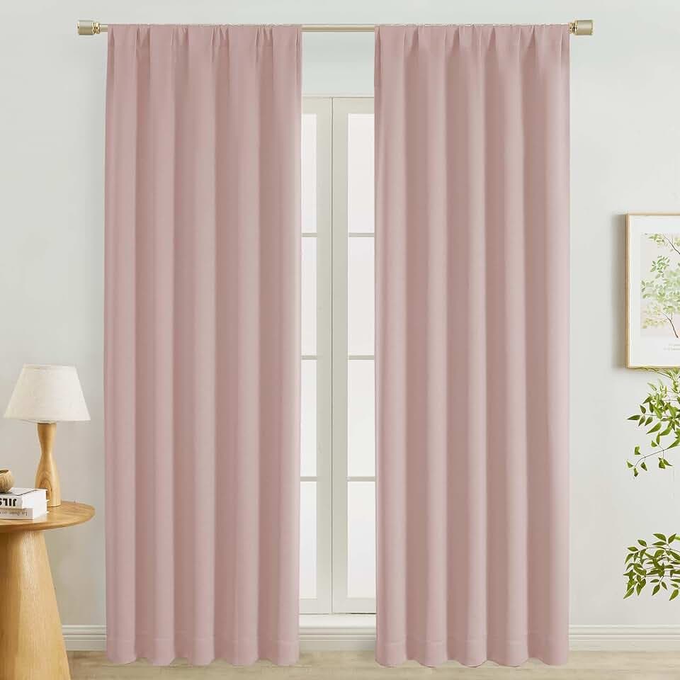 Lecloud Blush Pink Curtains 90 Inches Long 2 Pcs, Room Darkening Modern Farmhouse Decor Rod Pocket Bedroom Curtains for Dining Room, Thermal Insulated Drapes for Living Room, Each Panel 50" W x 90" L