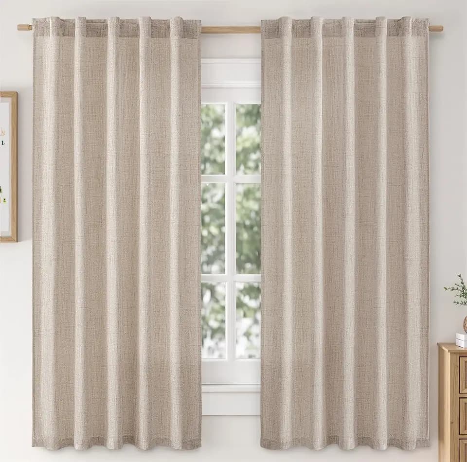 MIULEE Faux Linen Curtains 54 Inch Length 2 Panels Natural Semi Sheer Curtain with Back Tab Rod Pocket, Light Filtering Window Privacy Burlap Drapes for Living Room Bedroom 42W x 54L Linen