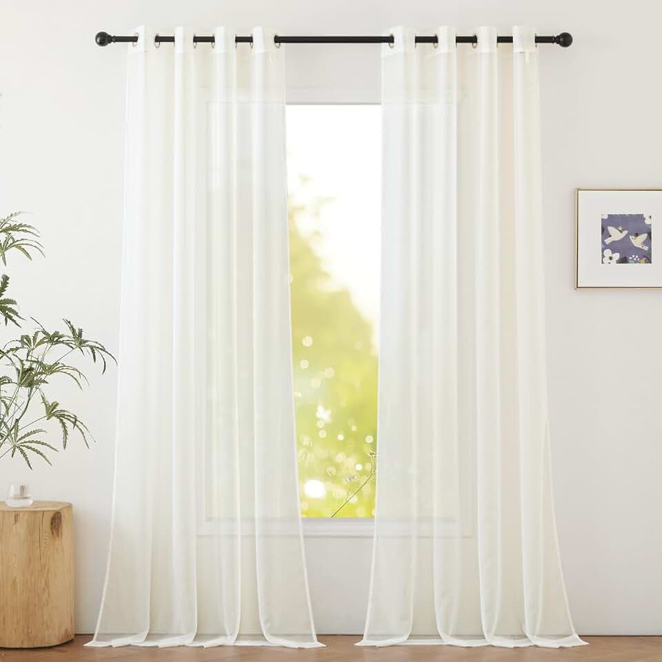 NICETOWN Beige Sheer Long Curtains 102 Inches, 2 Panels, W54xL102