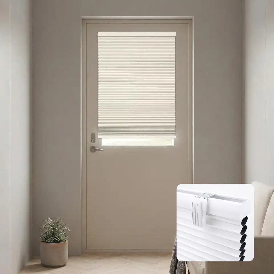 DEZ FURNISHINGS Cordless No Tools No Drill 1.5" Magnet Blackout Cellular Shades for Metal Doors, 24" W x 72" H, Ivory