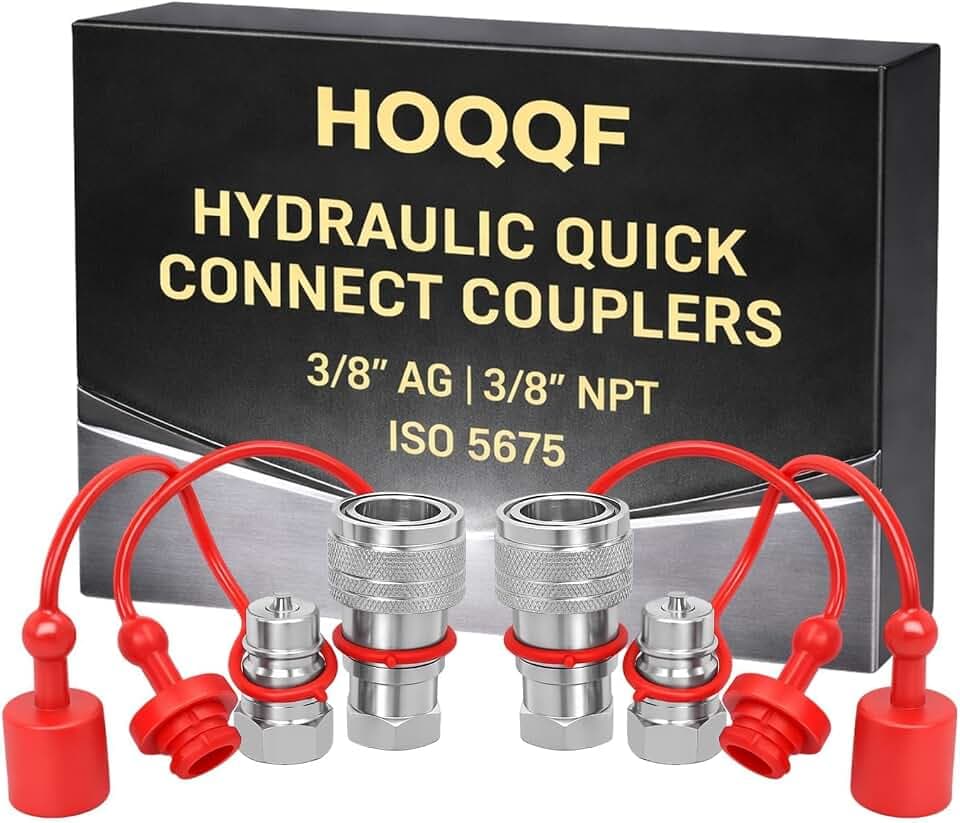 2Sets 3/8'' Ag Hydraulic Quick Connect Couplers with Dust Caps, ISO 5675 Pioneer Poppet Style, 3/8" NPT Thread