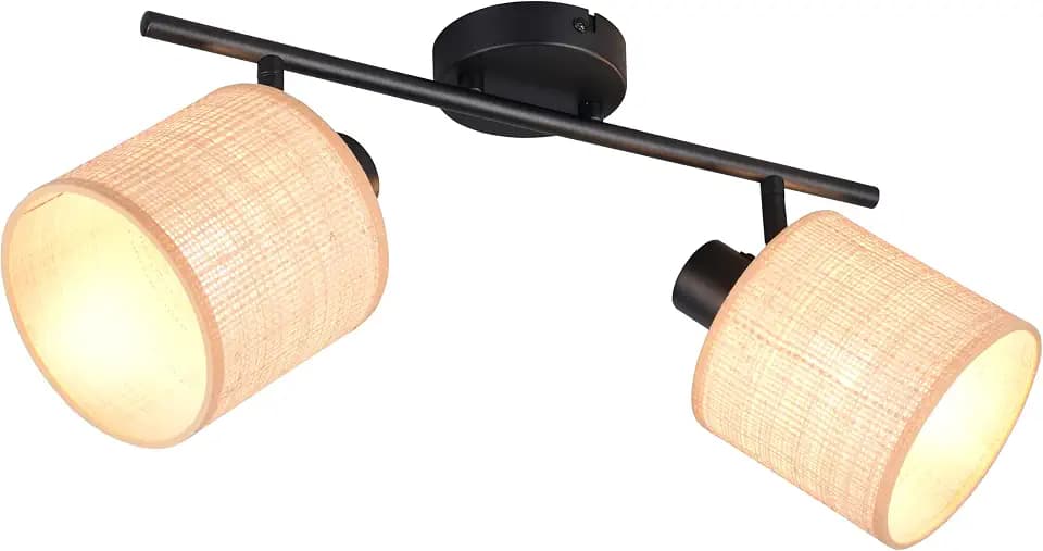 Reality Leuchten Spotleuchte Aimee R81852036, Metall Schwarz matt, Schirm Bast naturbelassen, exkl. 2x E27