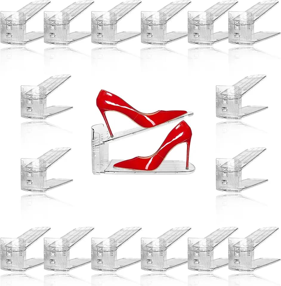 NVGSN 16Pack Clear Shoe Slot Organizer,Shoe Stacker,Storage Space Saver 50%