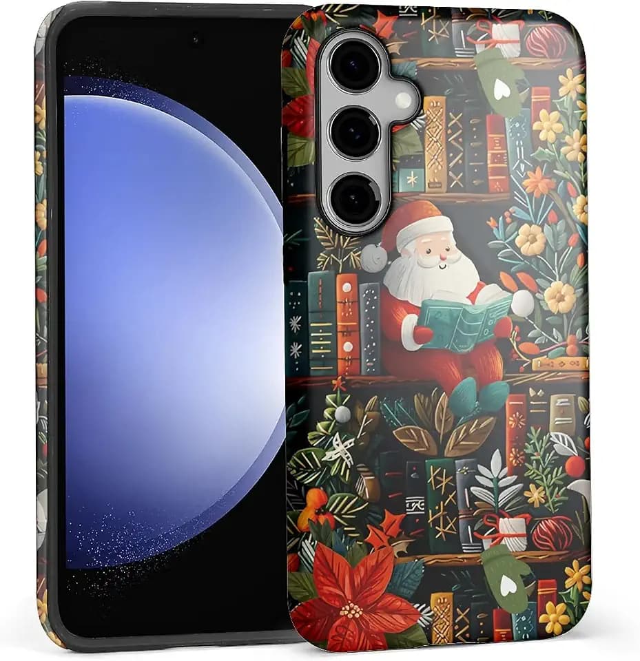 Case for Samsung Galaxy S24,Bookish Santa Christmas Exquisitely Pattern Double Protective Phone Cover Cases Soft Silicone for Samsung Galaxy S24
