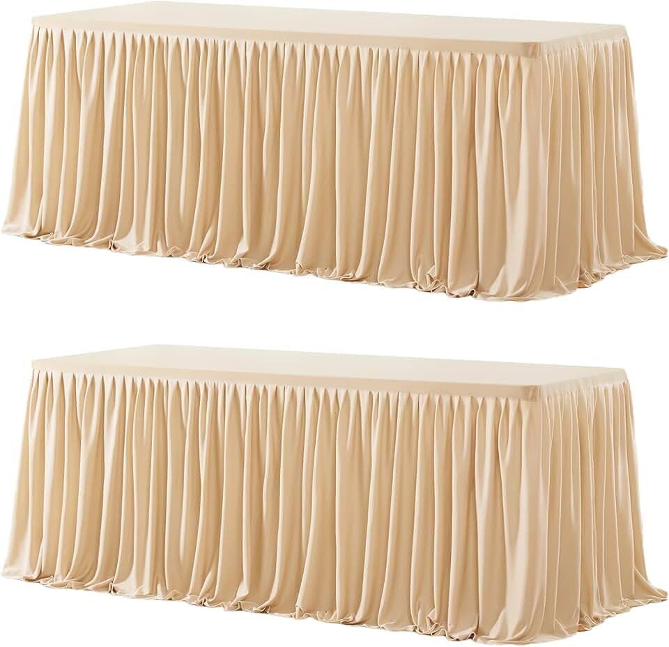 Wish Care 2 Pack Champagne Rectangle Table Clothes for 6 Foot Tables, Polyester Fitted Tablecloths 6t Stretch Table Cover for Wedding, Birthday, Parties, Trade Show, Craft Show