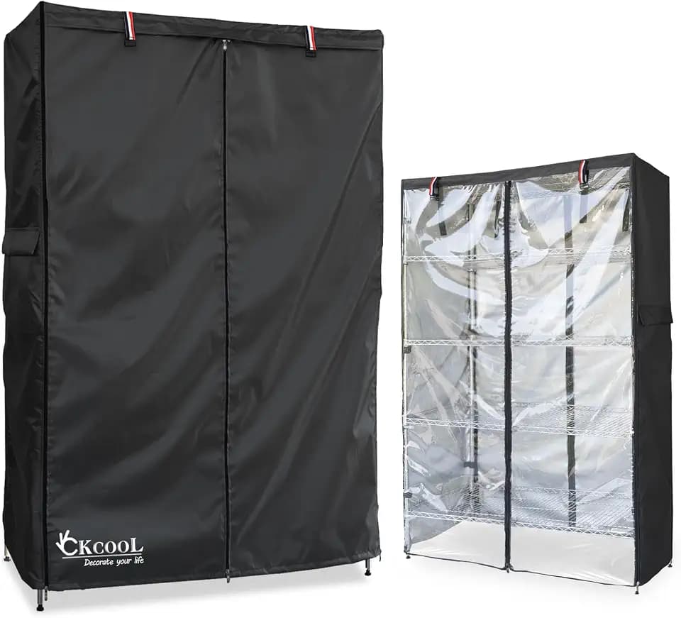 okcool Waterproof Shelf Cover,600D Heavy Duty Wire Shelving Unit Cover,Shelf Display Rack Protector Cover with Zipper,One Side See Through Panel.(Black,Fits 36" Wx18 Dx72 H Shelves)