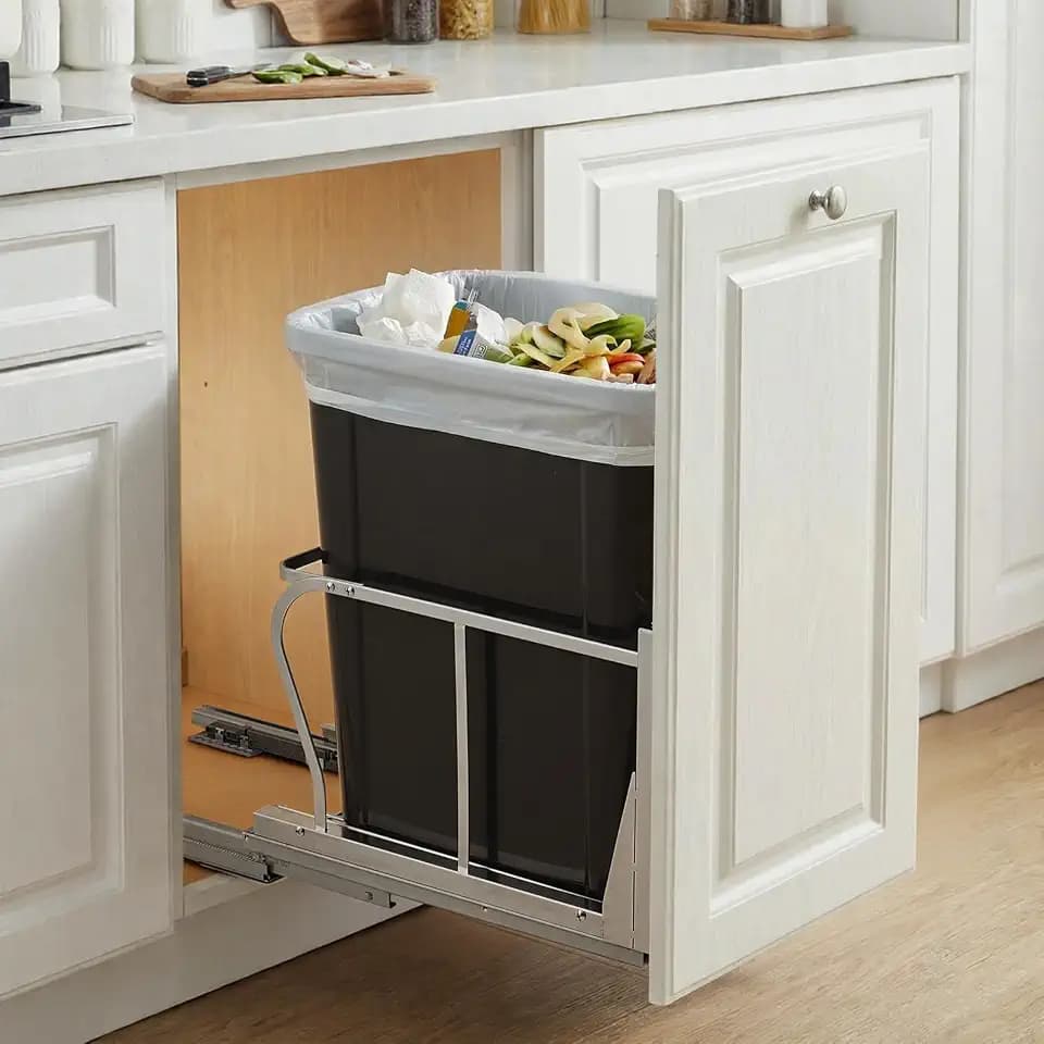 40QT Pull Out Trash Can Under Cabinet, Heavy Duty Under Sink Garbage Can Kit with Soft-Close Slides, Slide Out Waste Bin for Kitchen, Laundry | Requires Minimum Cabinet Opening 12" W x 18" D