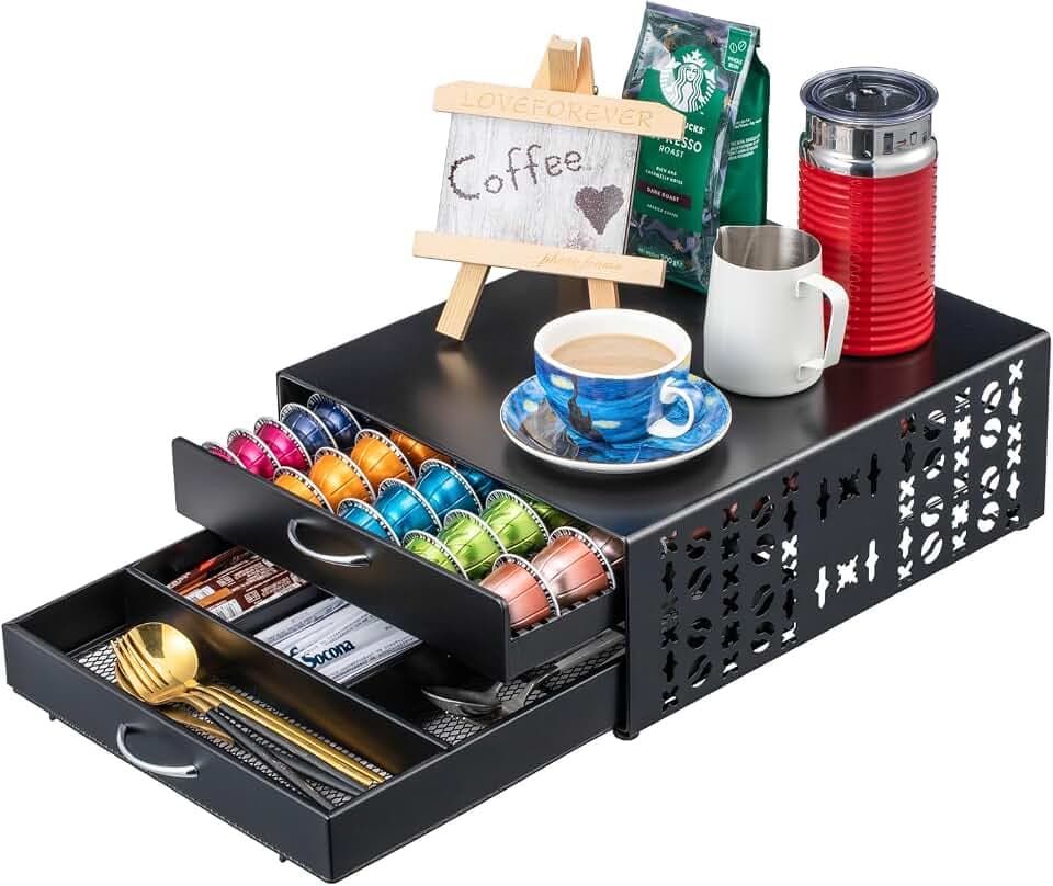 FlagShip for Vertuo Pod Holder Coffee Accessories Organizar for Nespresso Pod Storage Large Capacity Fits All Size Coffee Station for Coffee Bar