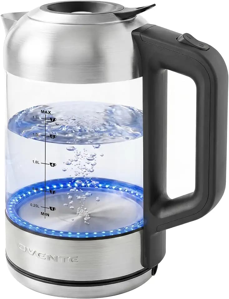 OVENTE 1.8L Glass Electric Kettle Water Boiler, Silver KG751S