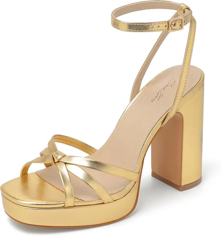 sun gurg Strappy Platform Heels Women Square Open Toe Chunky Heeled Sandals