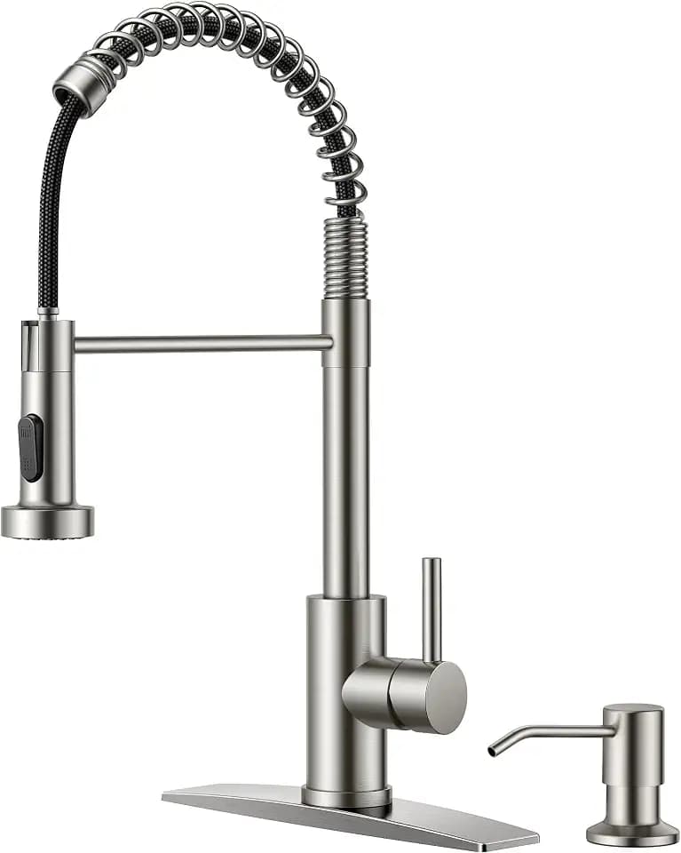 FORIOUS Kitchen Faucet with Soap Dispenser, Single Handle, Brushed Nickel