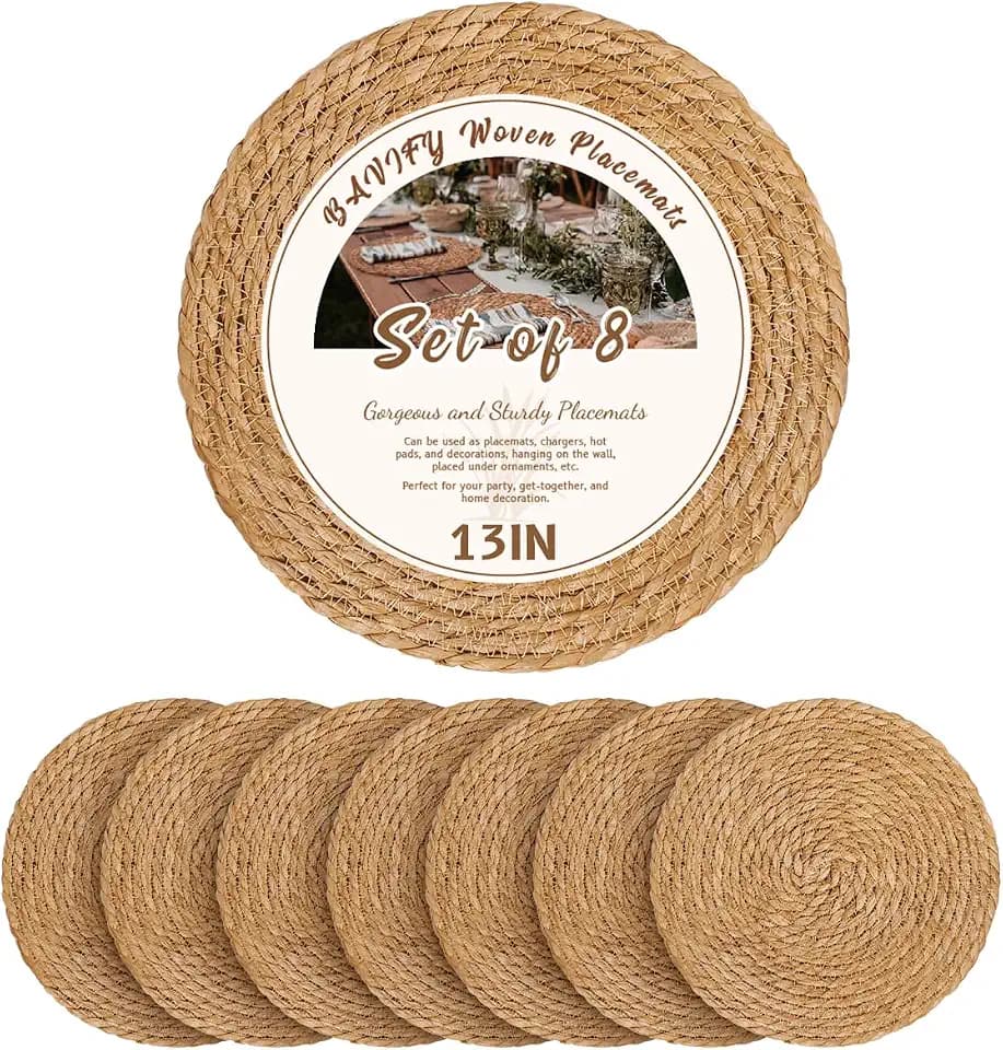 BAVIFY 13" Round Woven Placemats Set of 8, Plate Chargers for Dining Table