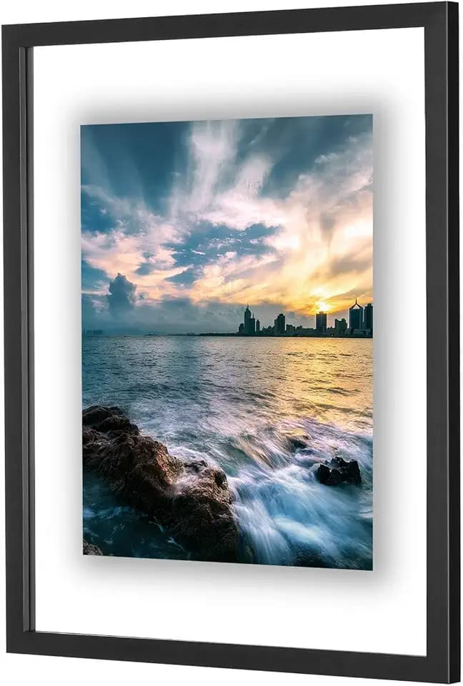 ONE WALL 16x20 Floating Frame, Black Wood Double Glass Float Picture Frame