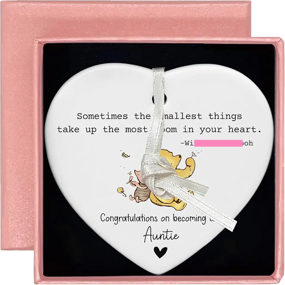 Heart Shaped White Ceramic Ornament-Pregnancy Reveal Gift for Aunt-Promoted to Aunt-Baby Keepsake Shower-New Auntie Gift-Ceramic Decor for Auntie-Sometimes The Smallest Things