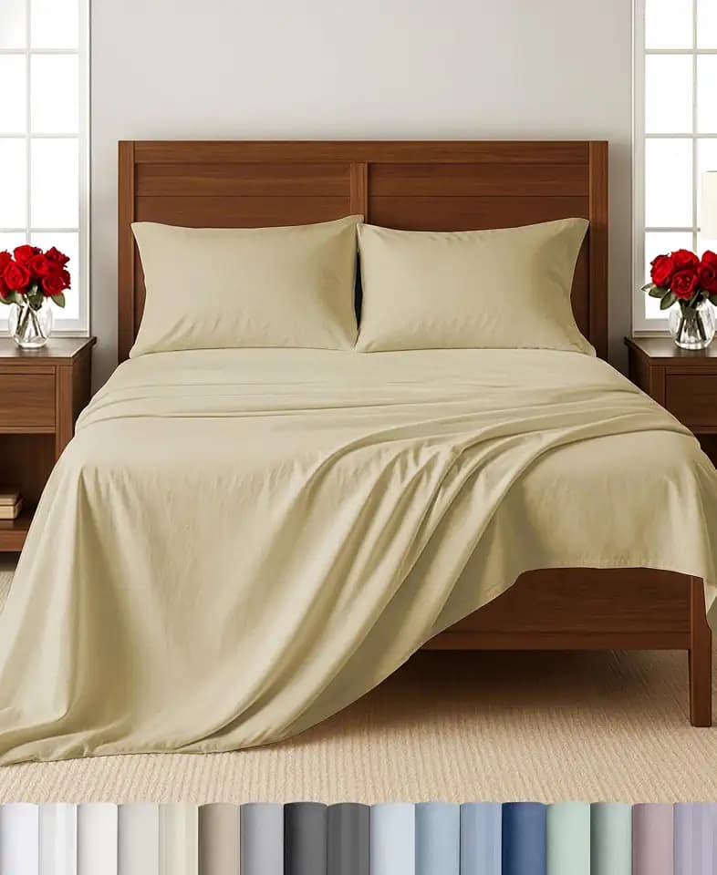California Design Den 100% Cotton Sateen King Bed Sheet Set, Butter Almond