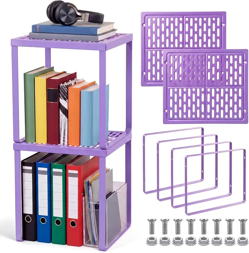 Colarr 2 Pcs Metal Locker Organizer Shelf Stackable 2-Tier, Purple