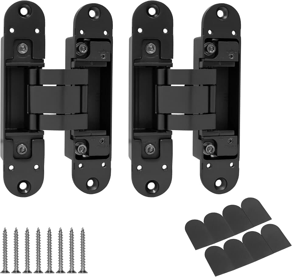 Concealed Hinge, Invisible Hinge, Hidden Door Hinge, Secret Door Hinge, 180 Degree Adjustable (Matte Black 2PCS)
