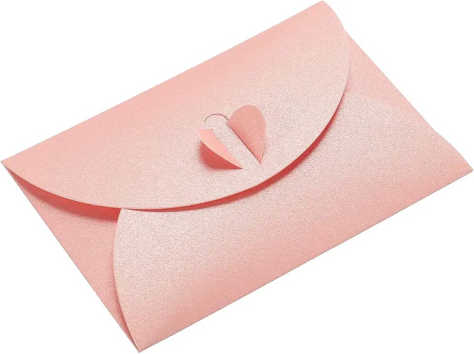 PATIKIL Mini Envelopes, 50 Pack Heart Clasp Tiny Items Storage Cute Present Card Holder for Wedding Greeting Party, Pink