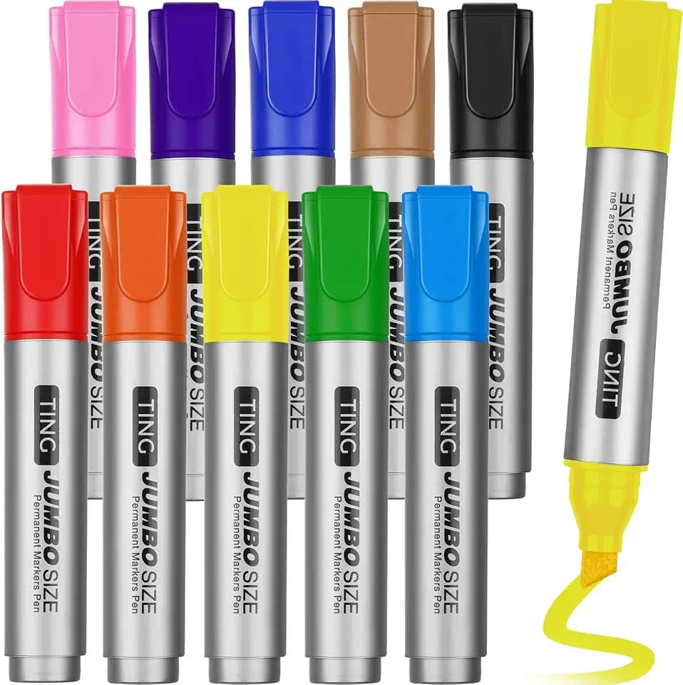 Fuutreo 10 Pack Jumbo Permanent Markers Chisel Tip Quick Dry Rich Color