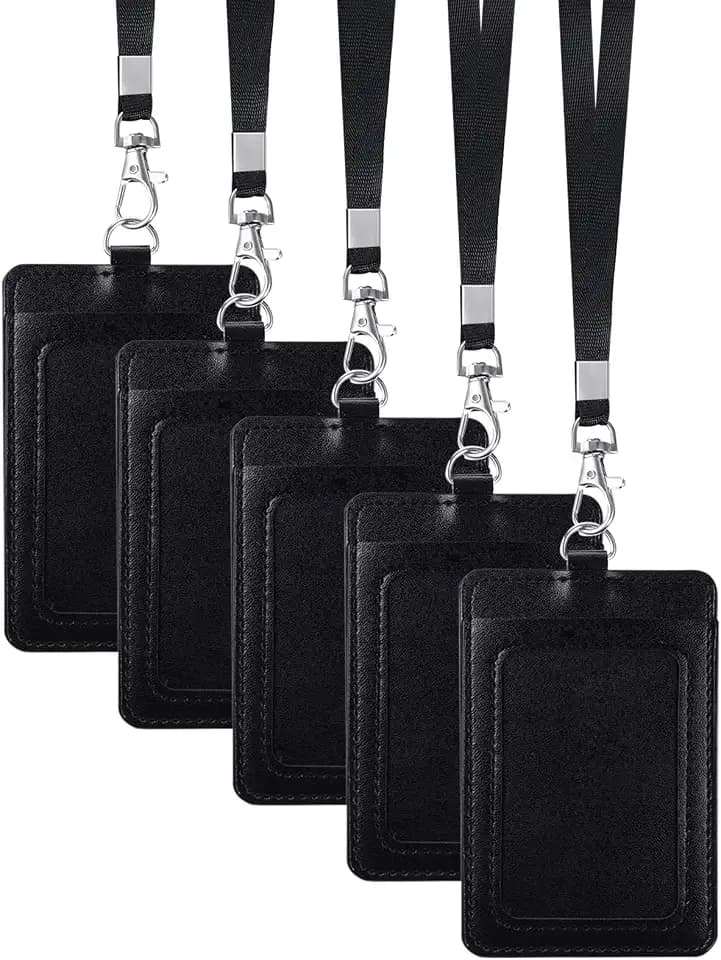 E&EY ID Badge Holder with Lanyard PU Leather Badge ID Card Holder Vertical (5)