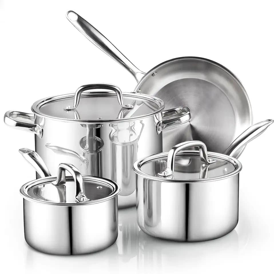 Cook N Home 7-Piece Tri-Ply Clad Stainless Steel Cookware Pots & Pans Set