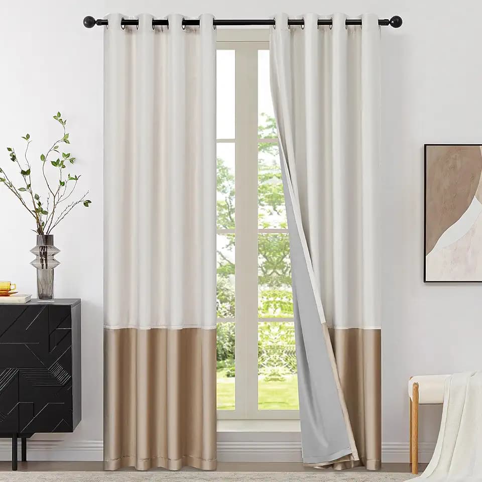 BULBUL Ivory 100% Full Blackout Velvet Curtains,120 inches Long Cream Champagne Modern Liner Curtains Thermal Drapes Panels for Living Room Bedroom Grommet Set of 2