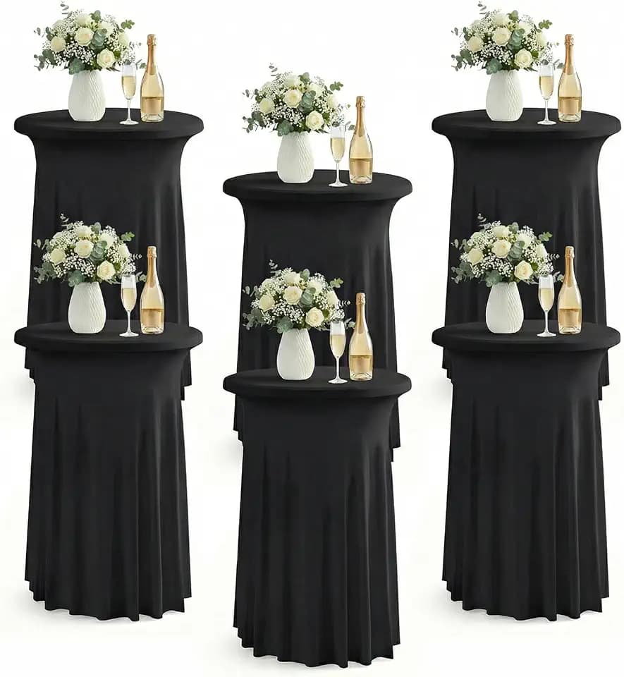 ArtSocket Cocktail Table Covers, Ruffle Skirt, 6-Pack, Spandex Black