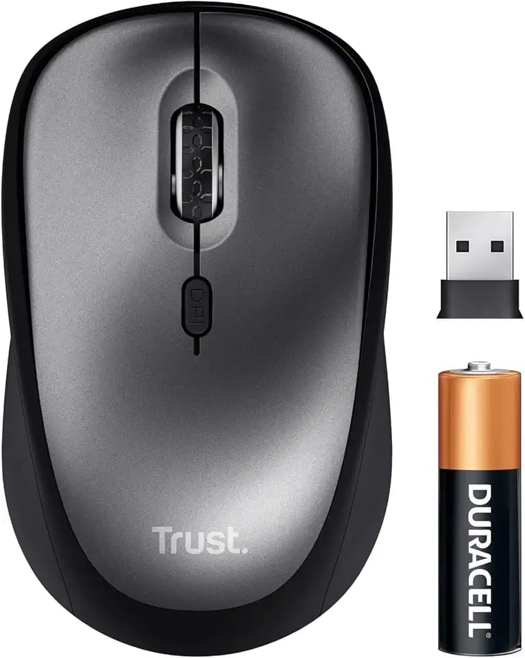 Trust Leise Funkmaus mit Batterie, Kompakte Maus Kabellos, Schwarz