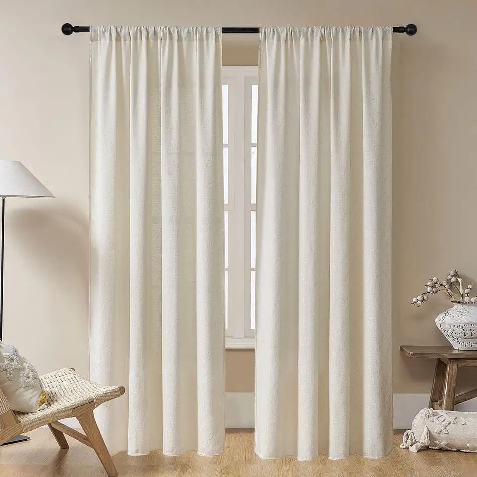 Joydeco Boho Curtains 96 Inch, Linen Beige Curtain 2 Panels