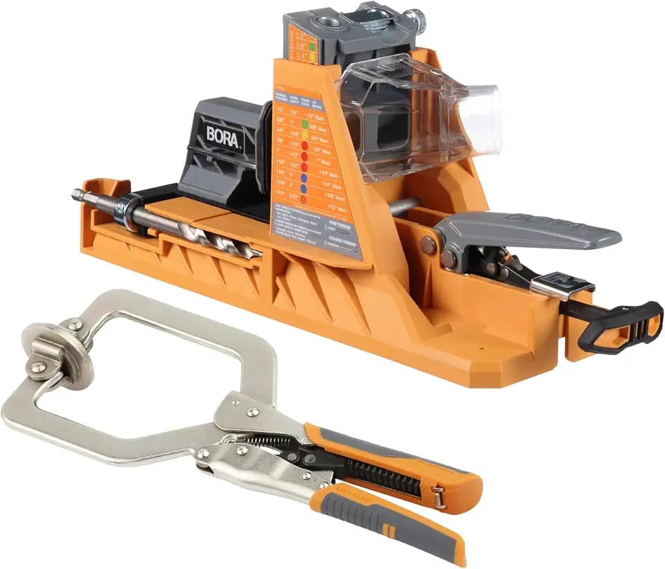 BORA Automatic Pocket Hole Jig, 3in Face Clamp, Auto Adjusting Drill Guide