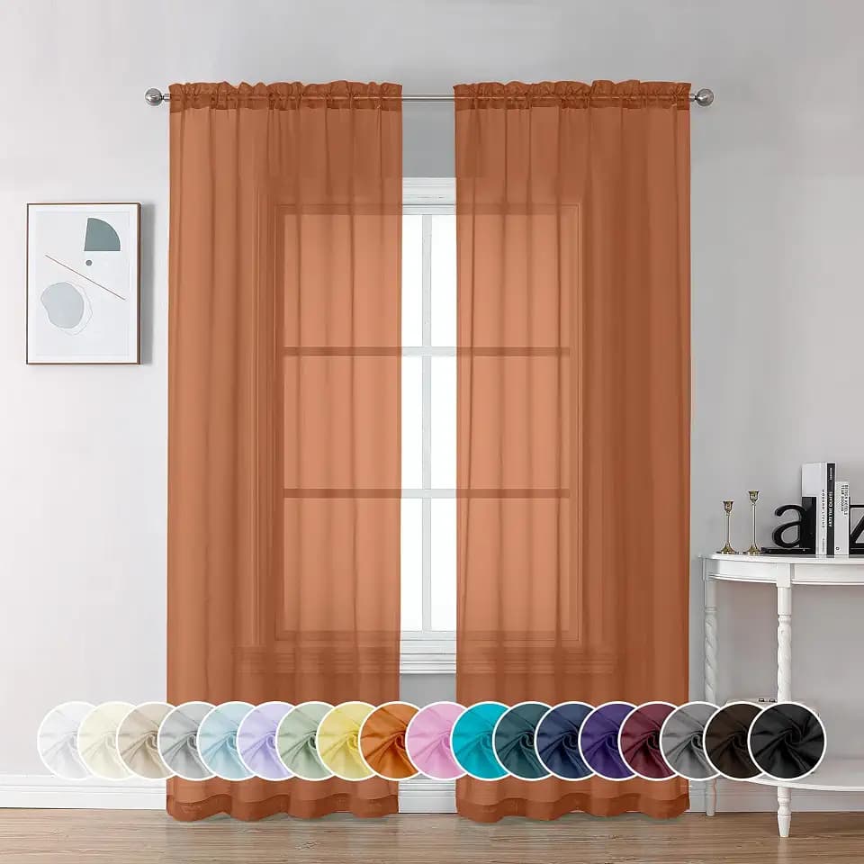 Chyhomenyc Burnt Orange Sheer Curtains 84 Inch Length 2 Panels