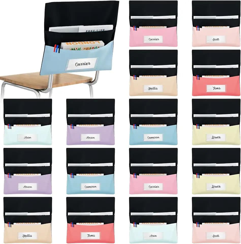 Feifeiya 16 Pcs Classroom Chair Pockets 18 x 19 Inch Double Sacks Chair Pockets for Classrooms Seat Storage Pocket Back of Seat Bags for Student