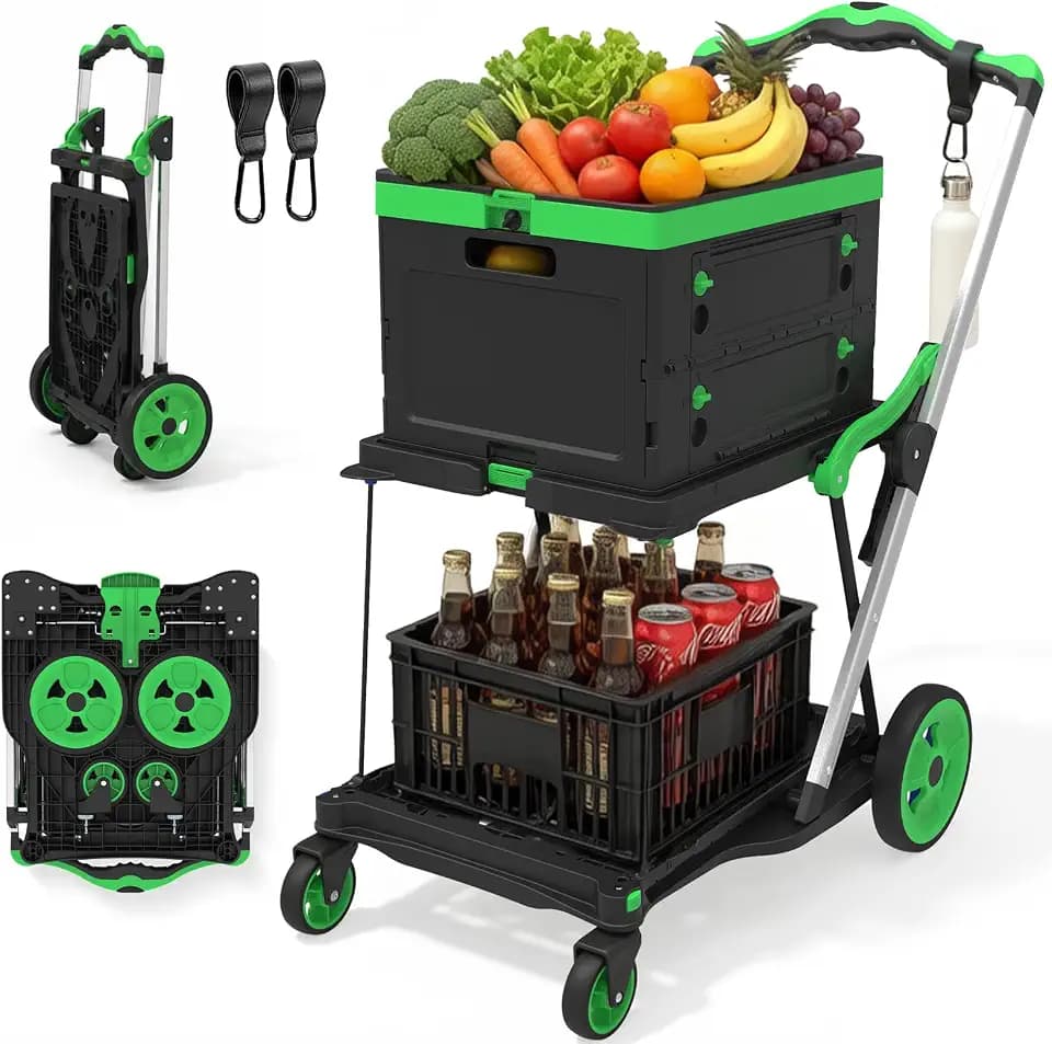 Foldable Shopping Cart with Wheels for Groceries, 220 lbs Capacity, Green