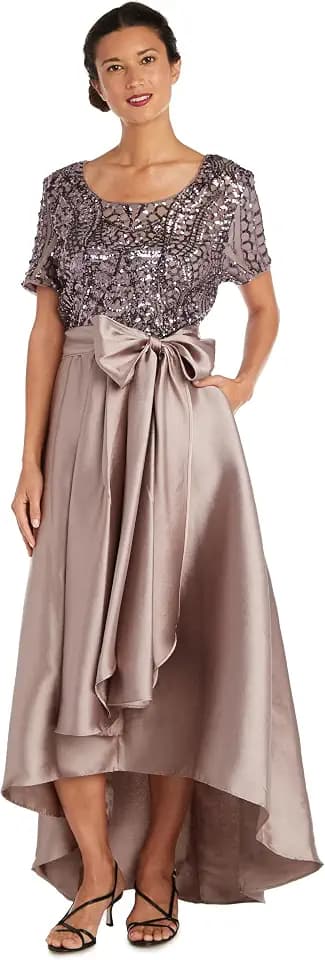 R&M Richards Women's Sequin Wrap Dress W/Hi-Lo Hem - Elegant Embellished Formal Gown