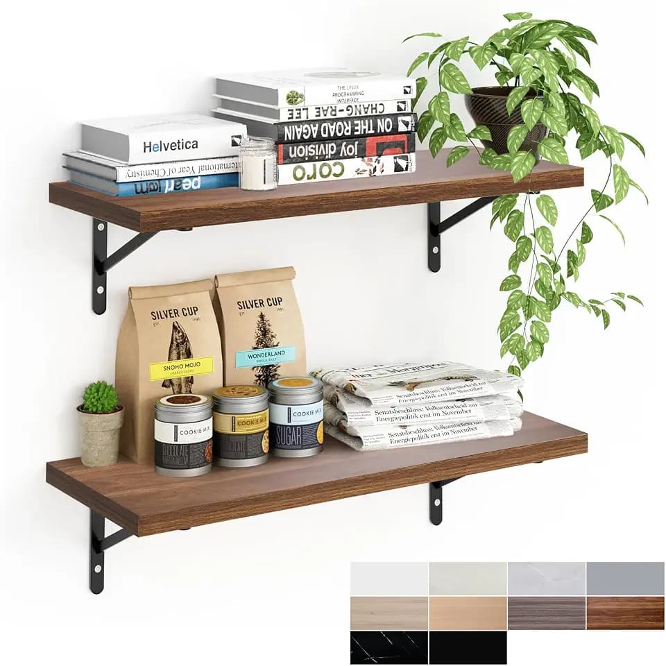 Kaboon 27 inch Long 10 inch Deep Floating Shelves for Wall Set of 2, Large Open Shelves Wall Mounted, Space Saving Home and Commercial Use, Walnut