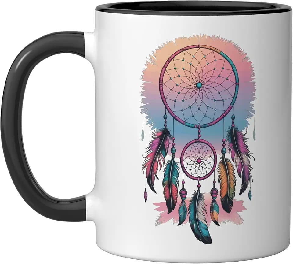 Dream Catcher Native American Tribal Ceramic Mug, Black/White, 11oz