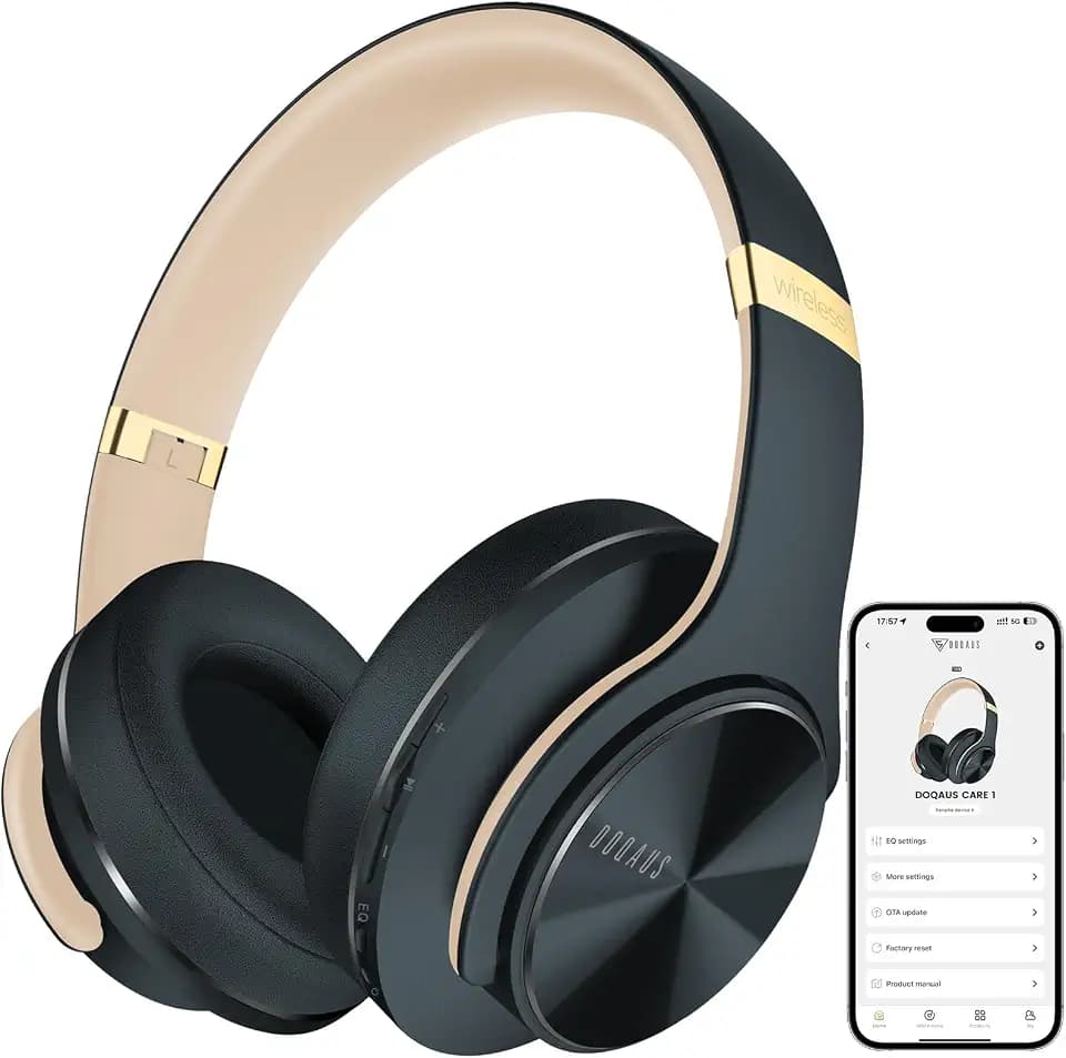 DOQAUS Kopfhörer Kabellose Bluetooth mit App-Steuerung,Grau | Bluetooth 6.0,HiFi Stereo Sound Bluetooth Kopfhörer Over Ear mit 9 EQ-Modi,90 Std.Akku,für Reisen,Arbeit und Alltag