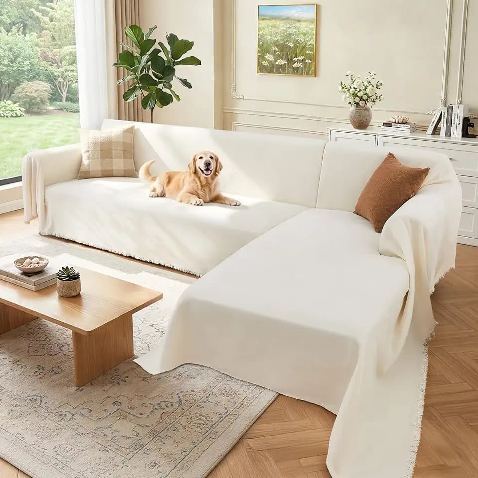 2 Pieces Sectional Couch Covers L Shaped Cover XL Cream White