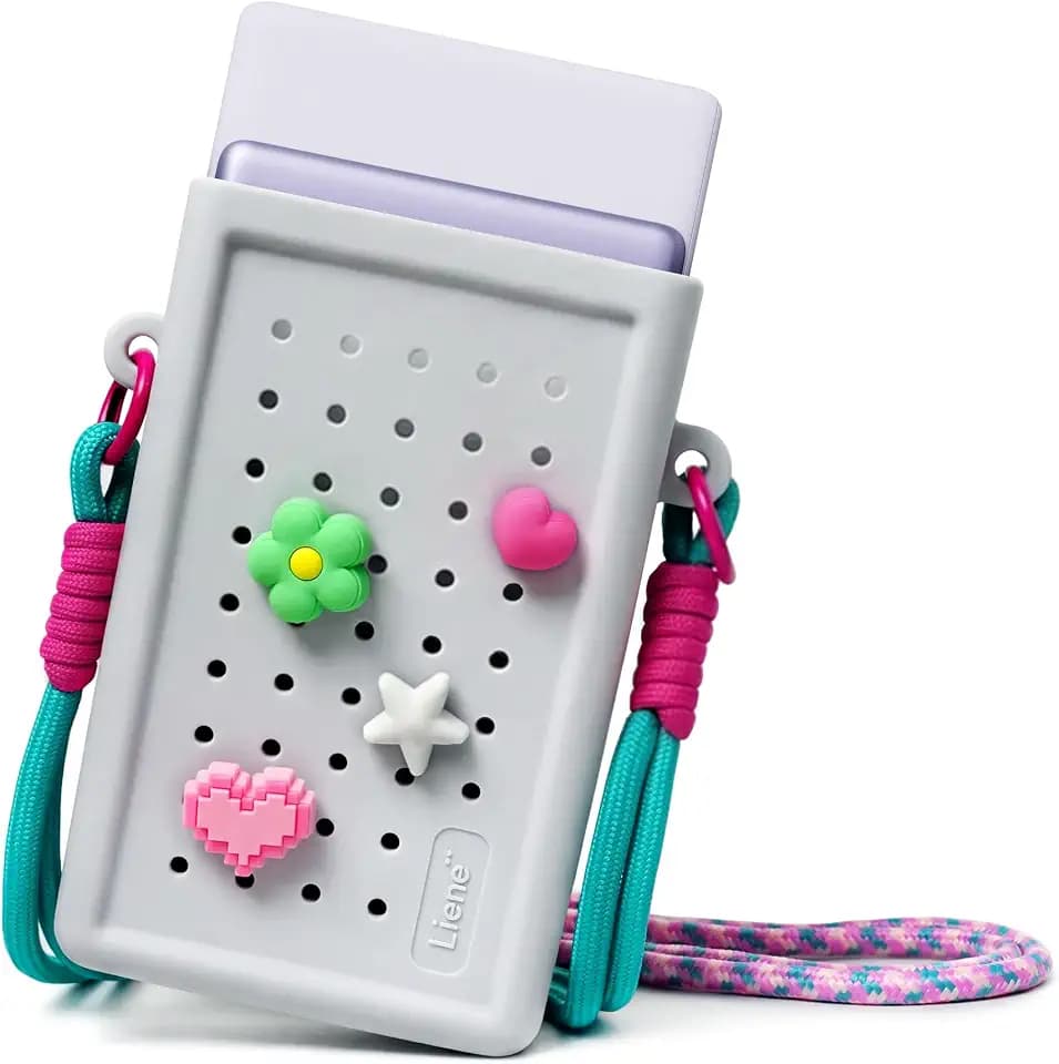 Liene DIY Silikon-Umhängetasche für Pearl N200 Pro Tragbarer Mini Fotodrucker – Schutzhülle in Grau mit abnehmbarem Trageriemen & DIY-Anhängern – lebensmittelecht, wasserfest, stoßfest – für unterwegs
