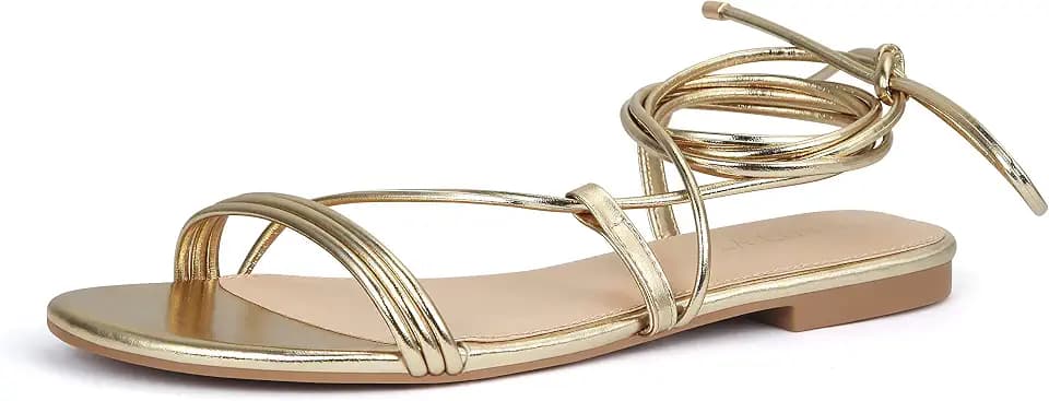PARTY Women's Strappy Sandals Lace Up Flats Tie Up Open Toe Ankle Strap Shoes